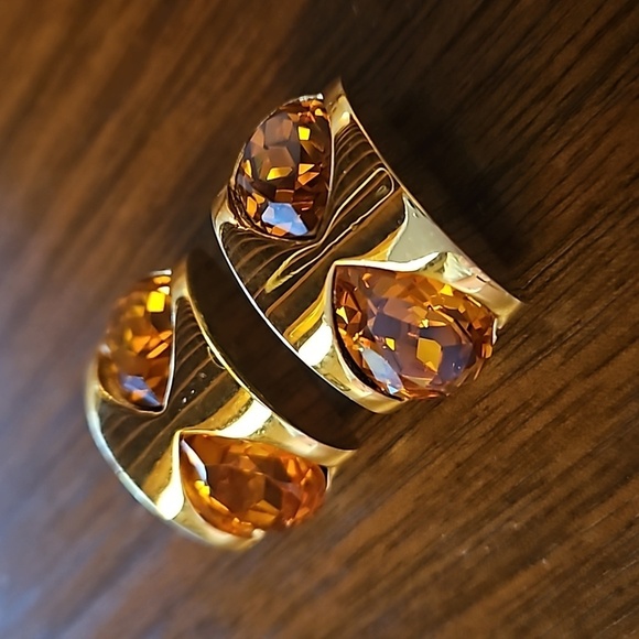 💕ST. JOHN💕 Clip On Earrings ~ Gold with Amber Stones NWOT - Picture 3 of 12